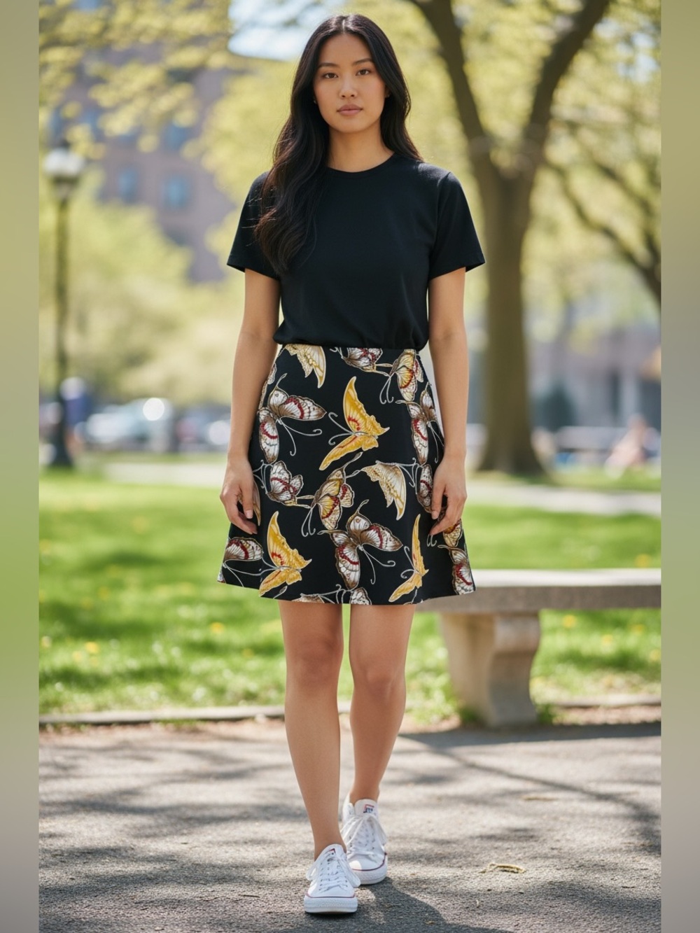 Mei Mei butterfly print skirt, size 12, back zip, very stretchy material, cute